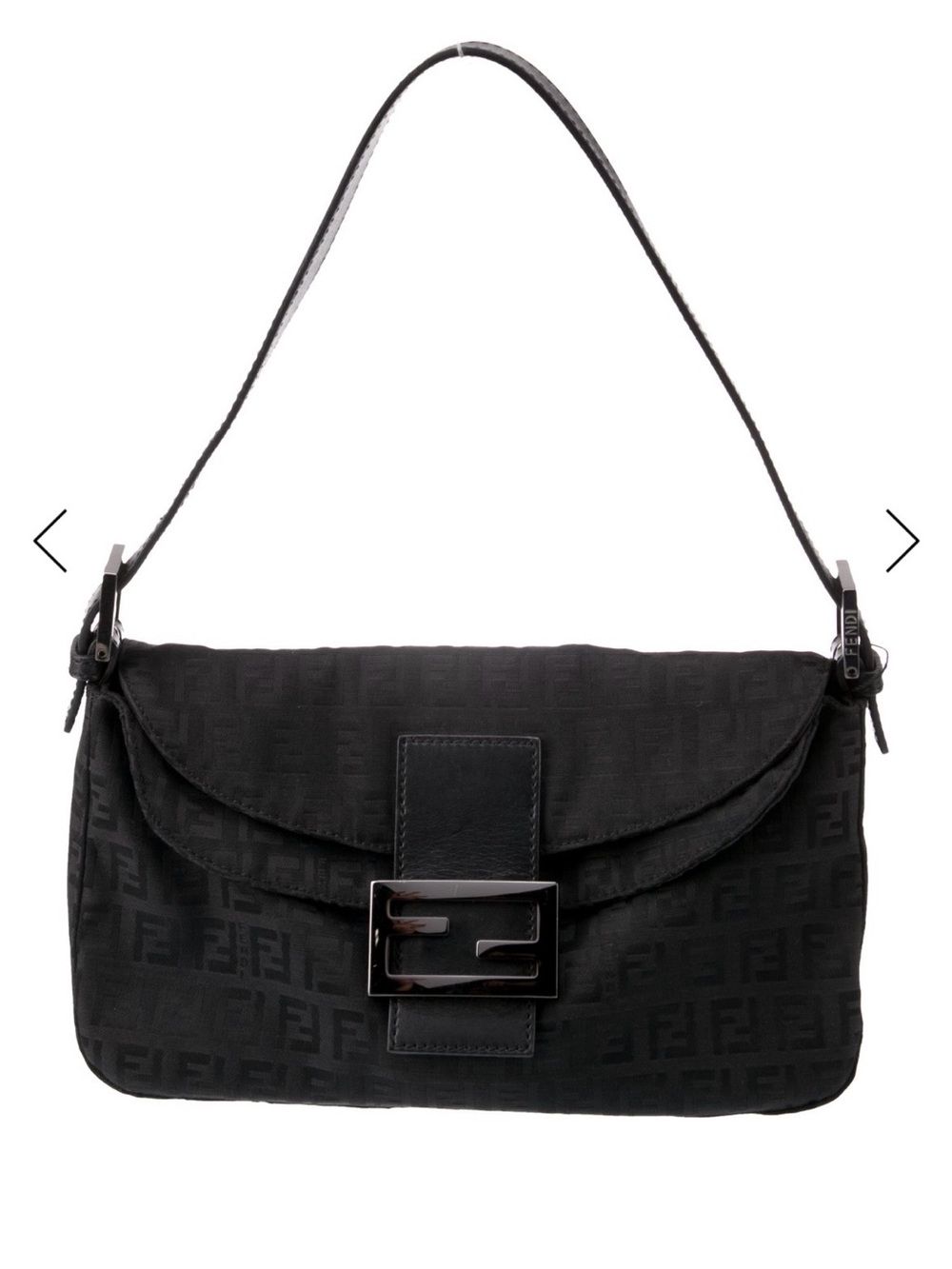 Fendi Black Monogram Shoulder Baguette with Logo Buckle